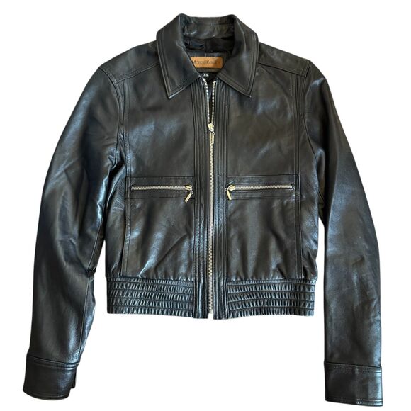 Marcel Kassini Soft Leather Bamber Jacket Elastic Waist Zip Up Front Pockets XS - Picture 4 of 6